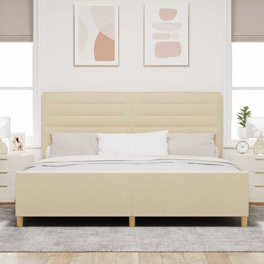 vidaXL Ramka łóżka Z zagłówkiem Kremowy 200 x 200 cm tkanina