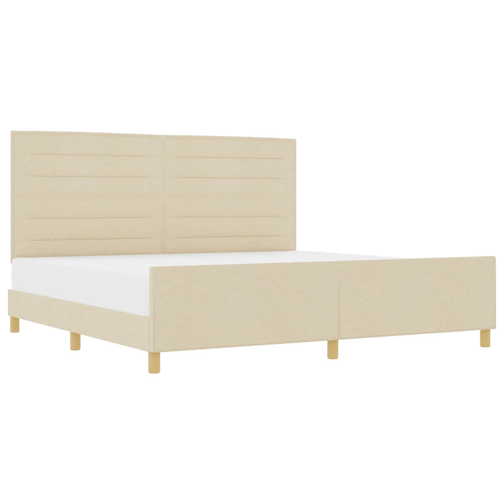 vidaXL Ramka łóżka Z zagłówkiem Kremowy 200 x 200 cm tkanina