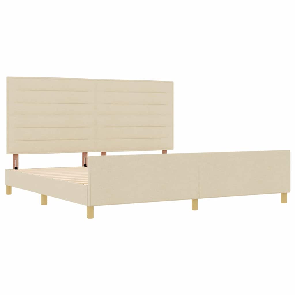 vidaXL Ramka łóżka Z zagłówkiem Kremowy 200 x 200 cm tkanina