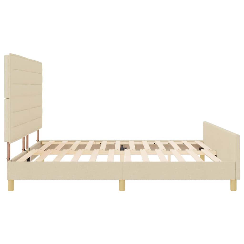 vidaXL Ramka łóżka Z zagłówkiem Kremowy 200 x 200 cm tkanina