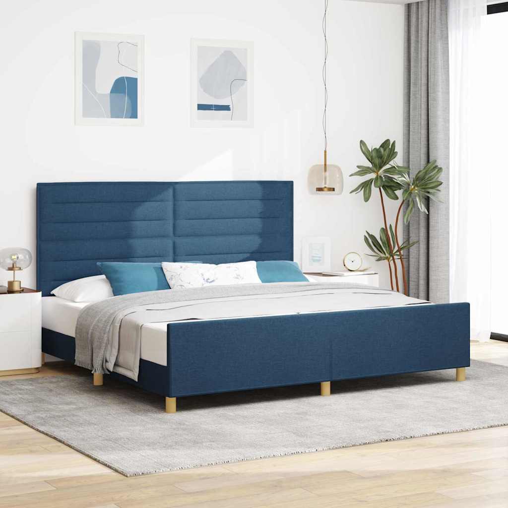vidaXL Ramka łóżka Z zagłówkiem Niebieski 200 x 200 cm tkanina