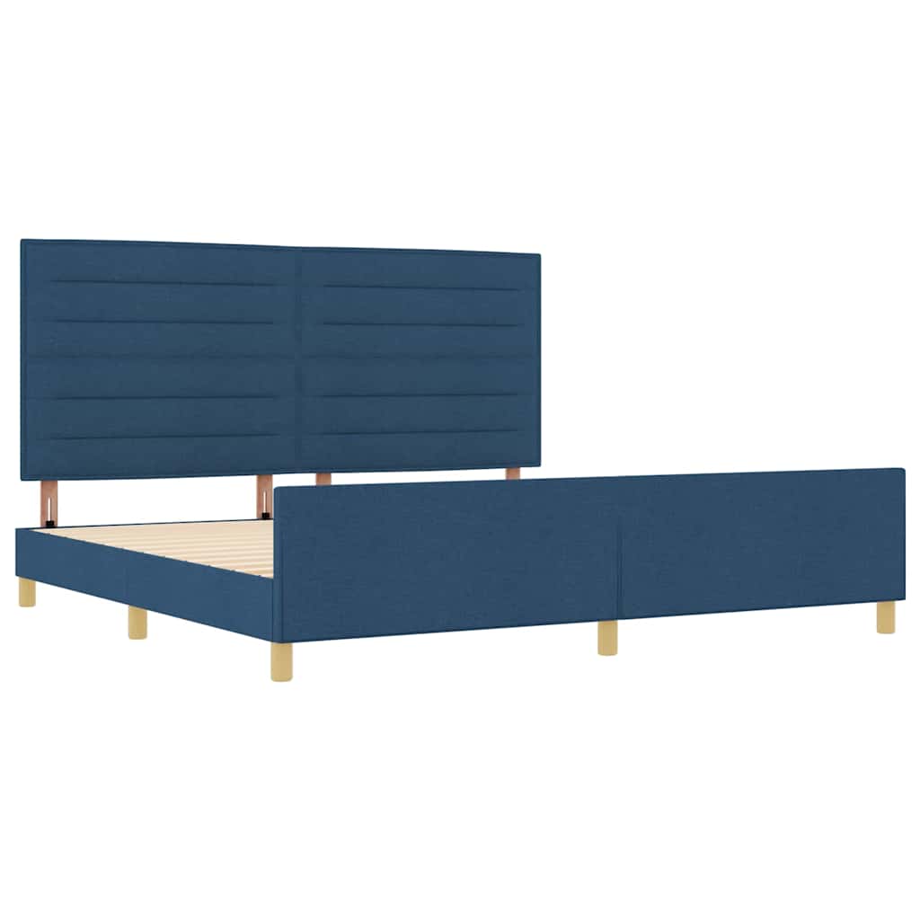 vidaXL Ramka łóżka Z zagłówkiem Niebieski 200 x 200 cm tkanina