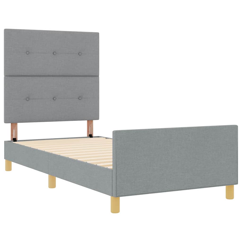 vidaXL Ramka łóżka Z zagłówkiem Jasnoszary 100 x 200 cm tkanina