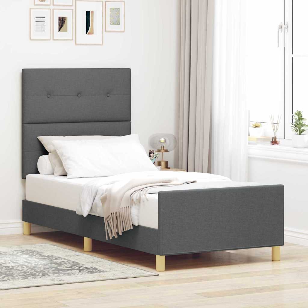 vidaXL Ramka łóżka Z zagłówkiem ciemno szary 100 x 200 cm tkanina