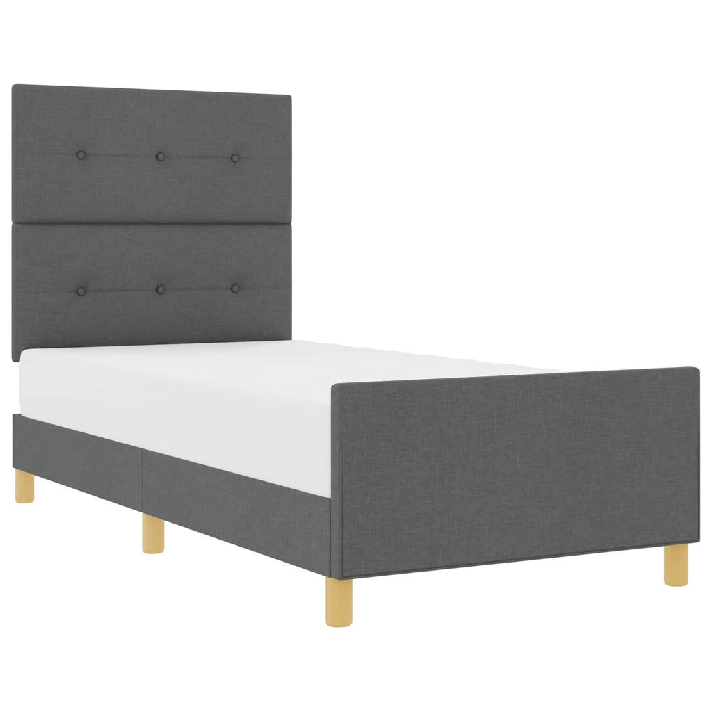 vidaXL Ramka łóżka Z zagłówkiem ciemno szary 100 x 200 cm tkanina