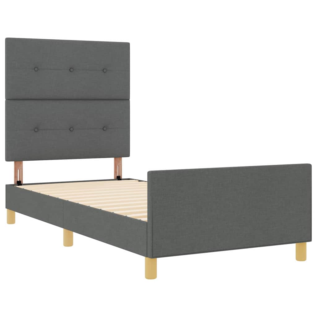 vidaXL Ramka łóżka Z zagłówkiem ciemno szary 100 x 200 cm tkanina