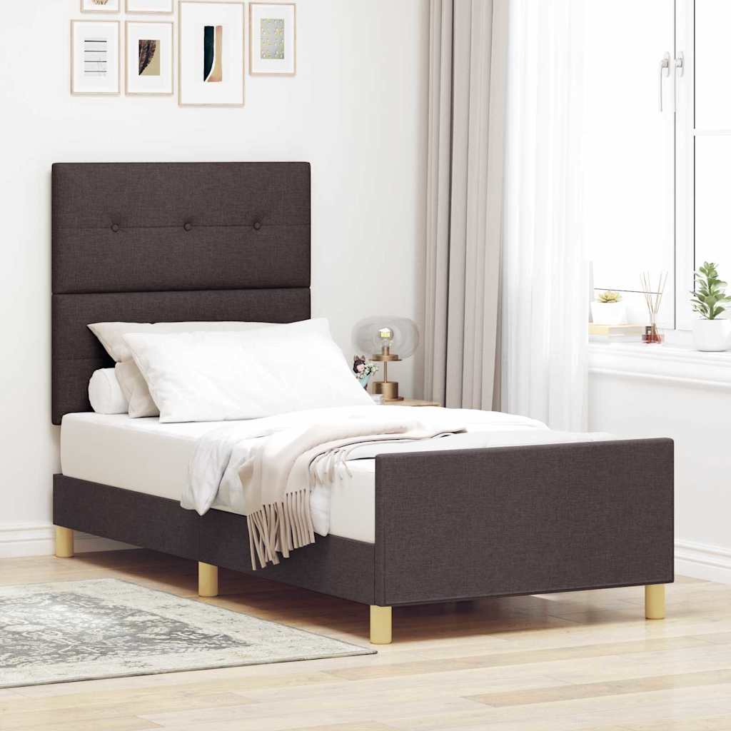 vidaXL Ramka łóżka Z zagłówkiem ciemnobrązowy 100 x 200 cm tkanina