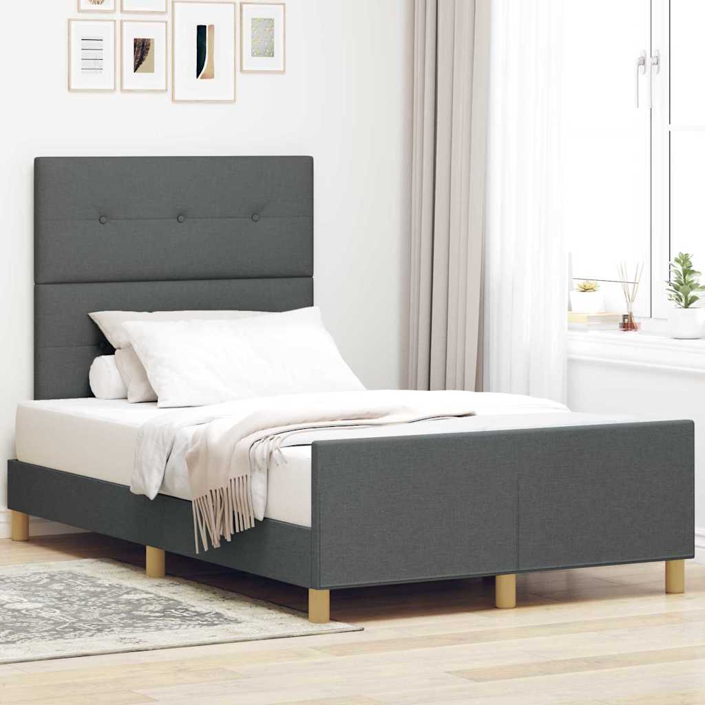 vidaXL Ramka łóżka Z zagłówkiem ciemno szary 120 x 190 cm tkanina