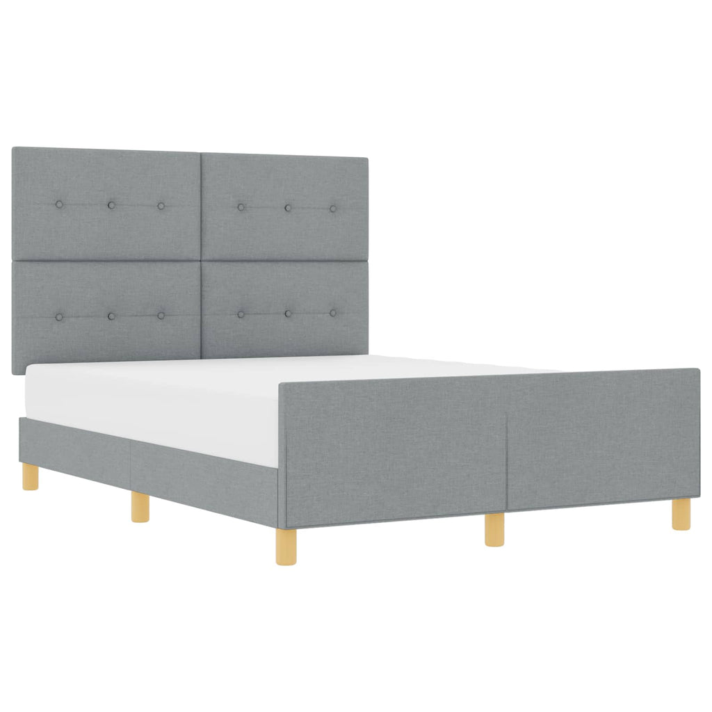 vidaXL Ramka łóżka Z zagłówkiem Jasnoszary 140 x 190 cm tkanina