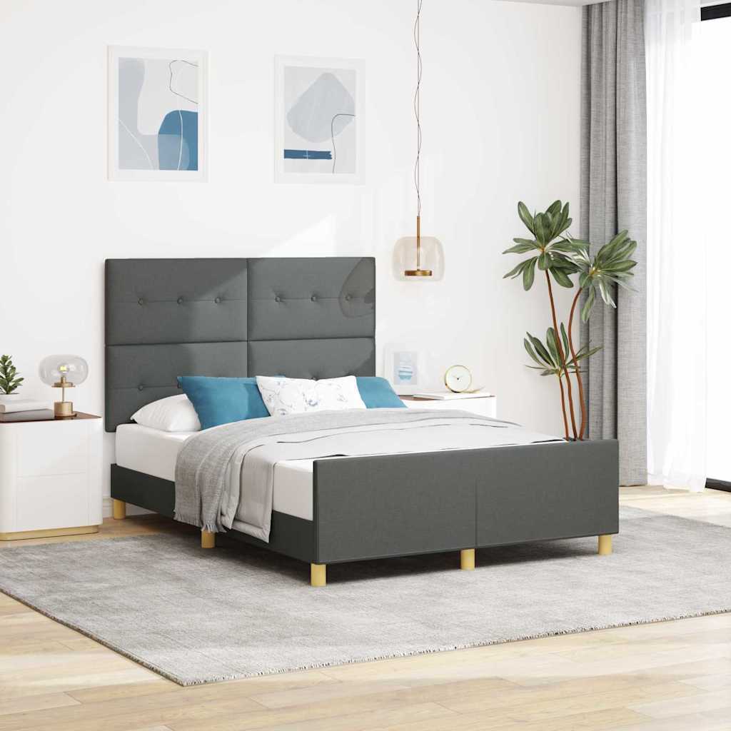 vidaXL Ramka łóżka Z zagłówkiem ciemno szary 140 x 190 cm tkanina