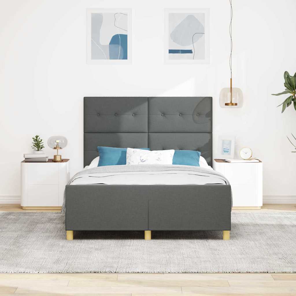 vidaXL Ramka łóżka Z zagłówkiem ciemno szary 140 x 190 cm tkanina
