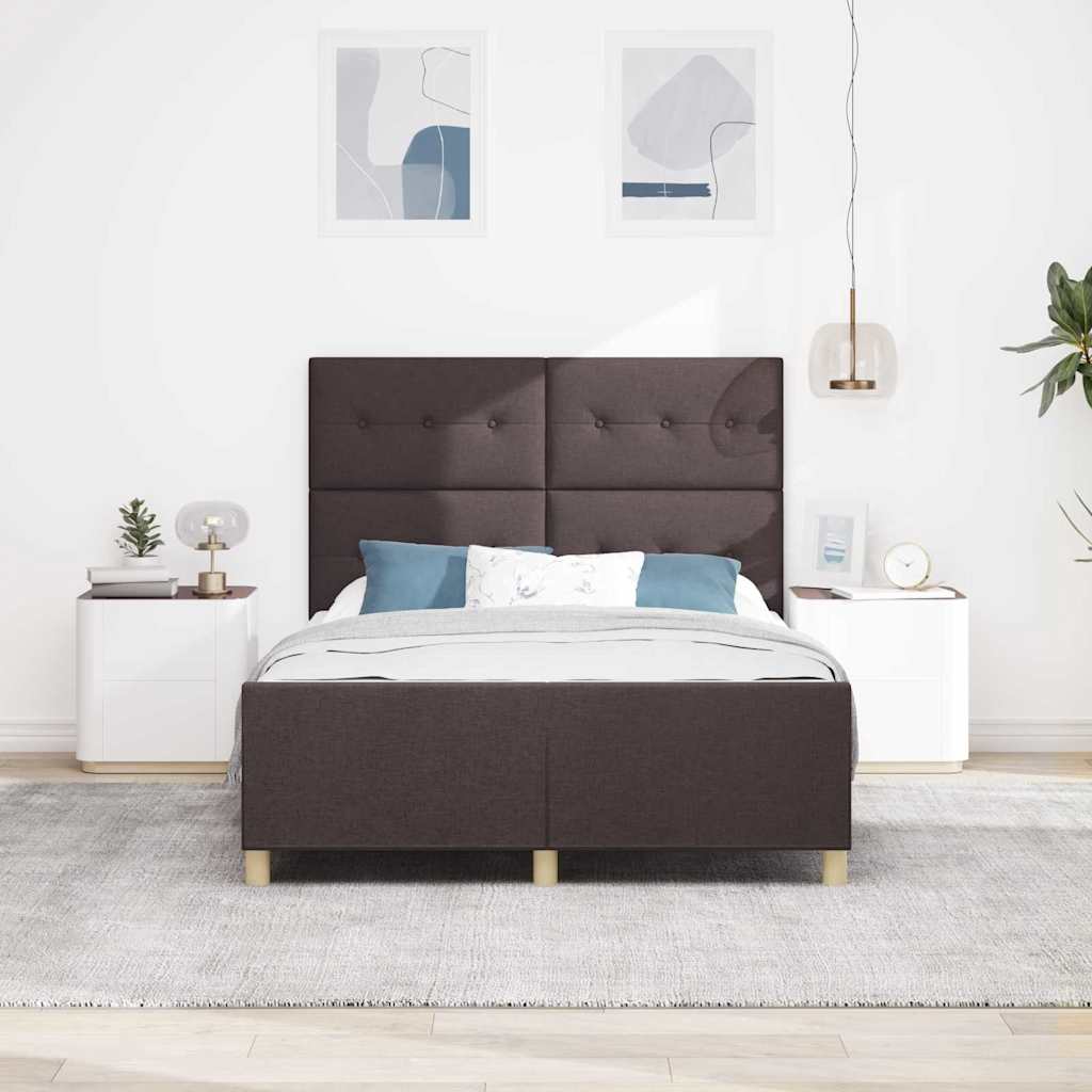vidaXL Ramka łóżka Z zagłówkiem ciemnobrązowy 140 x 190 cm tkanina