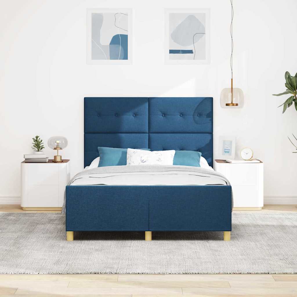 vidaXL Ramka łóżka Z zagłówkiem Niebieski 140 x 190 cm tkanina
