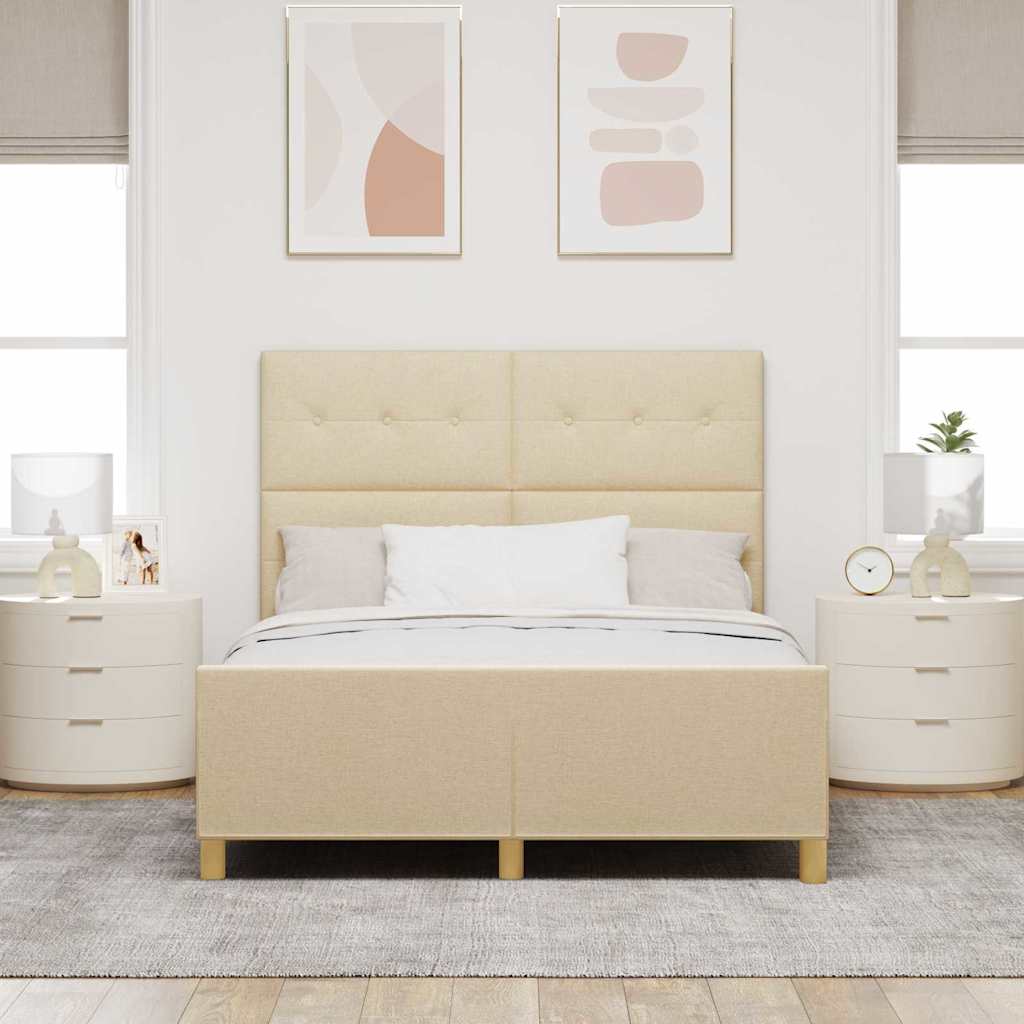 vidaXL Ramka łóżka Z zagłówkiem Kremowy 140 x 200 cm tkanina