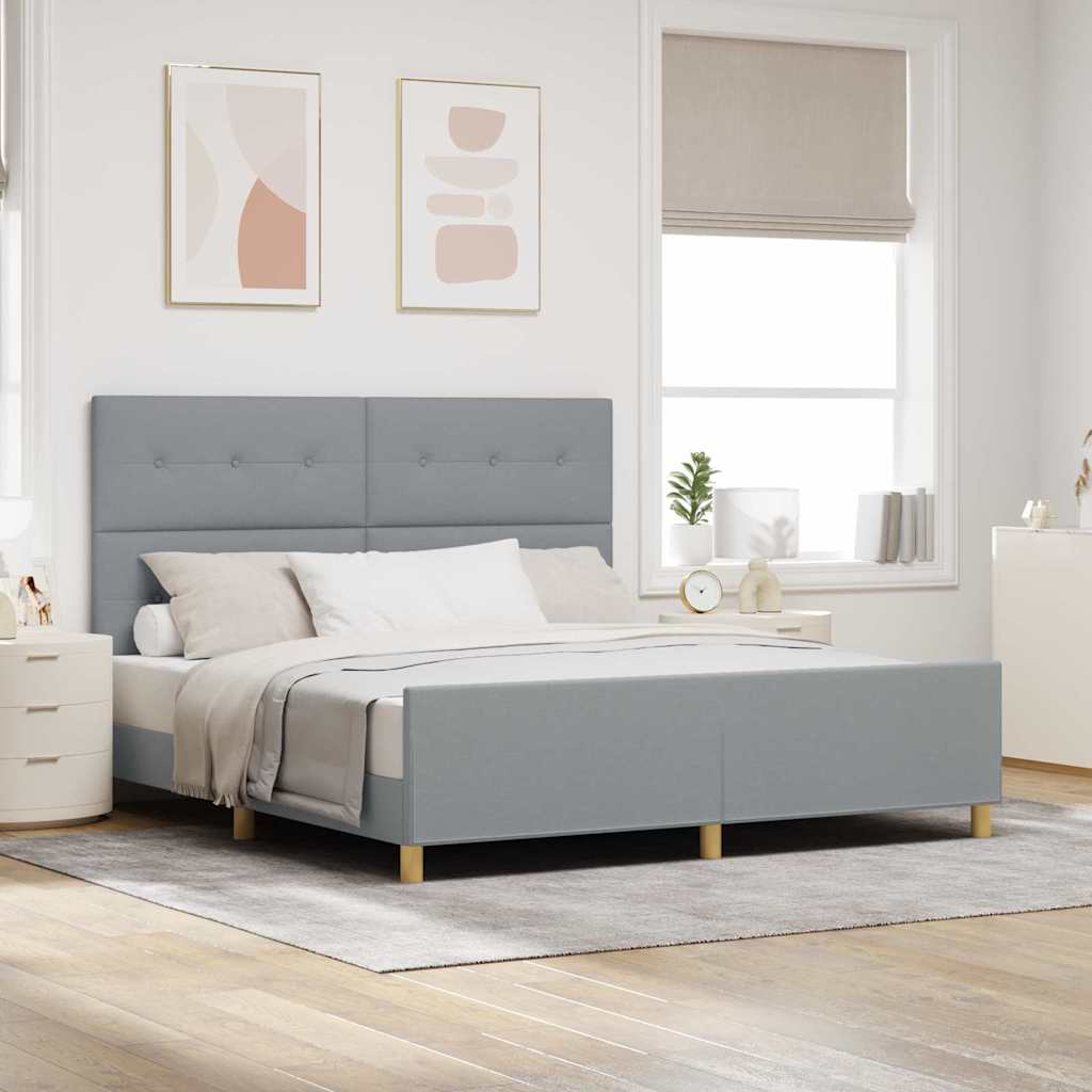 vidaXL Ramka łóżka Z zagłówkiem Jasnoszary 180 x 200 cm tkanina