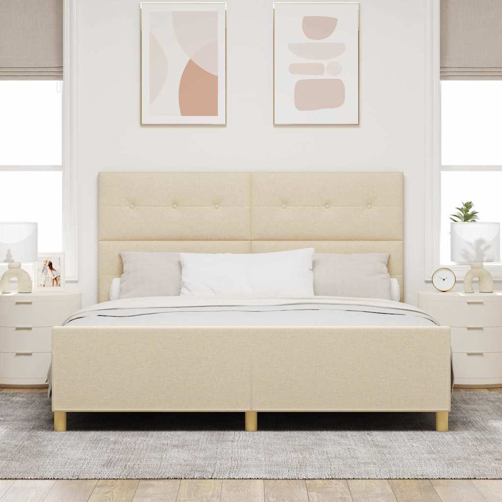 vidaXL Ramka łóżka Z zagłówkiem Kremowy 180 x 200 cm tkanina