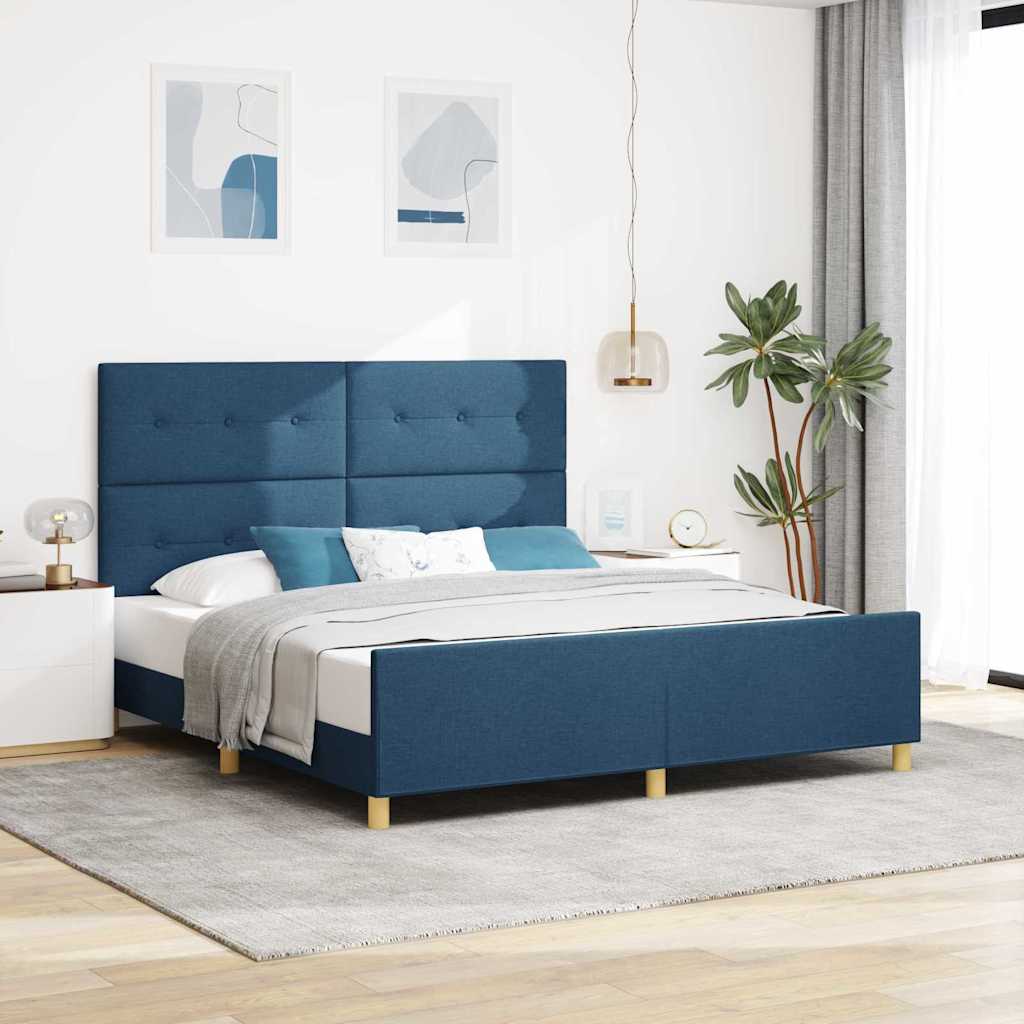 vidaXL Ramka łóżka Z zagłówkiem Niebieski 180 x 200 cm tkanina