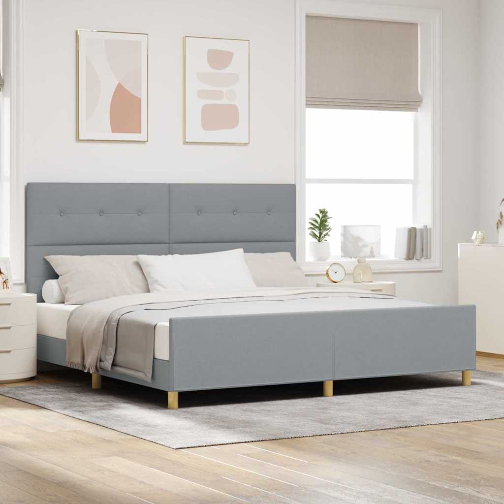vidaXL Ramka łóżka Z zagłówkiem Jasnoszary 200 x 200 cm tkanina