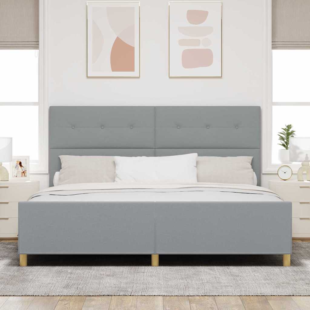 vidaXL Ramka łóżka Z zagłówkiem Jasnoszary 200 x 200 cm tkanina