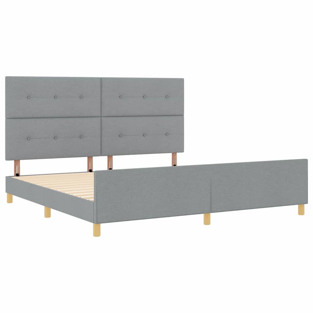 vidaXL Ramka łóżka Z zagłówkiem Jasnoszary 200 x 200 cm tkanina