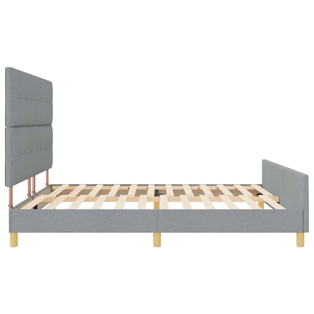 vidaXL Ramka łóżka Z zagłówkiem Jasnoszary 200 x 200 cm tkanina