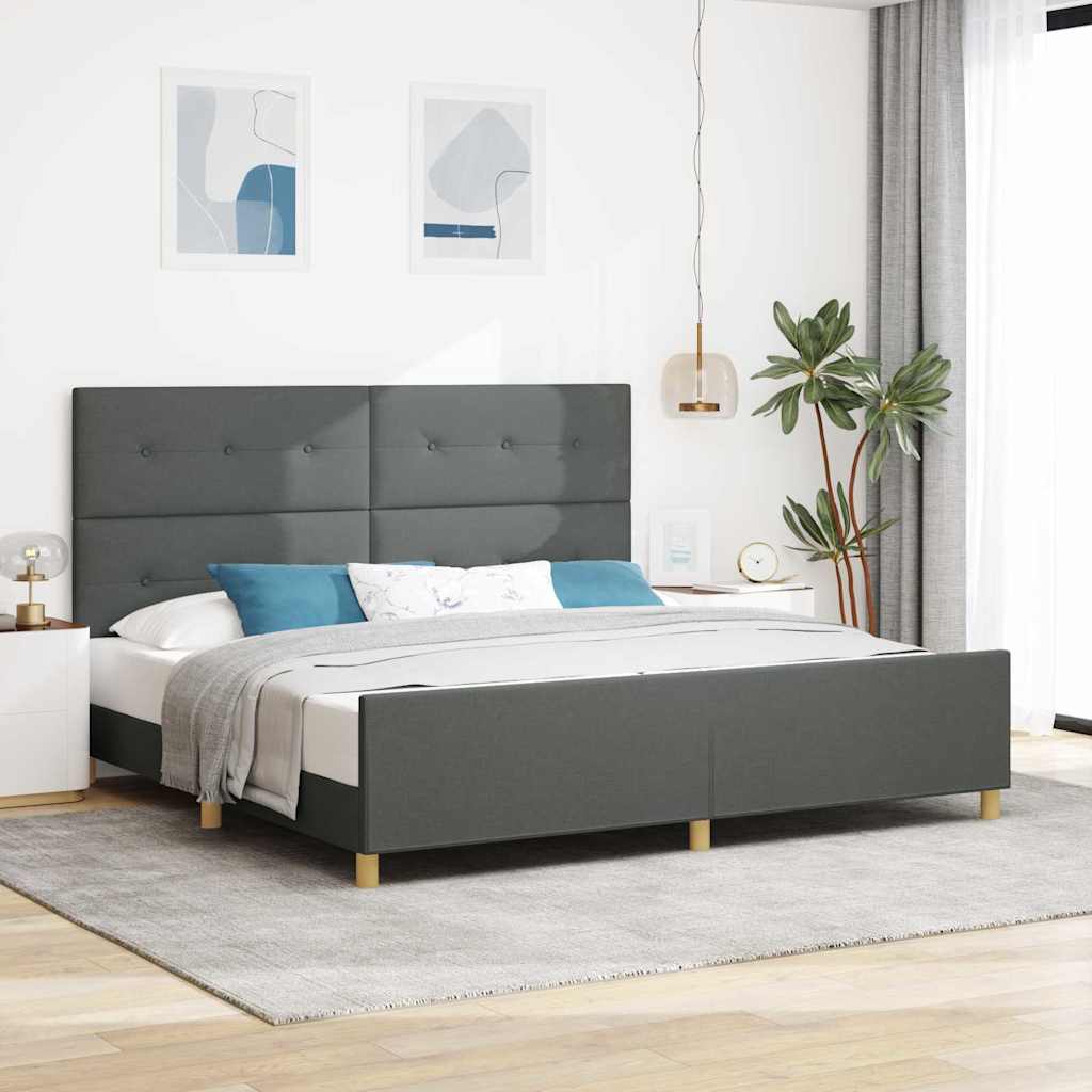 vidaXL Ramka łóżka Z zagłówkiem ciemno szary 200 x 200 cm tkanina