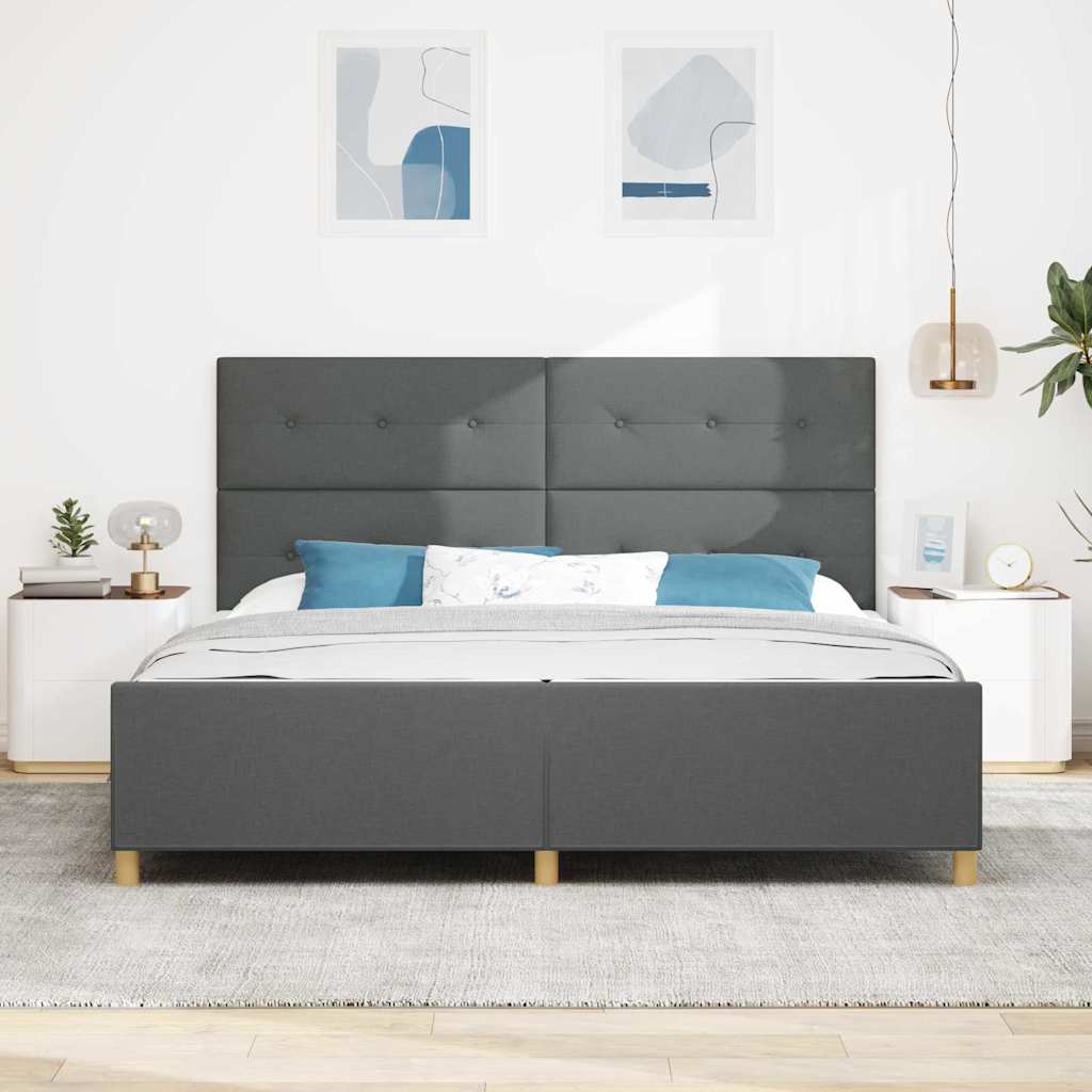 vidaXL Ramka łóżka Z zagłówkiem ciemno szary 200 x 200 cm tkanina