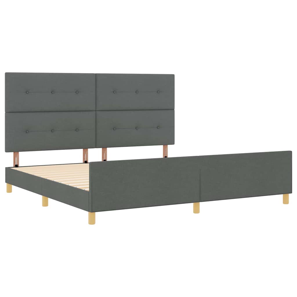 vidaXL Ramka łóżka Z zagłówkiem ciemno szary 200 x 200 cm tkanina