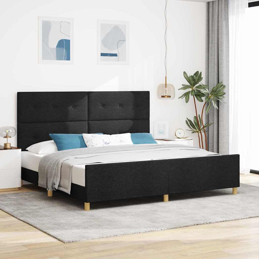 vidaXL Ramka łóżka Z zagłówkiem Czarny 200 x 200 cm tkanina
