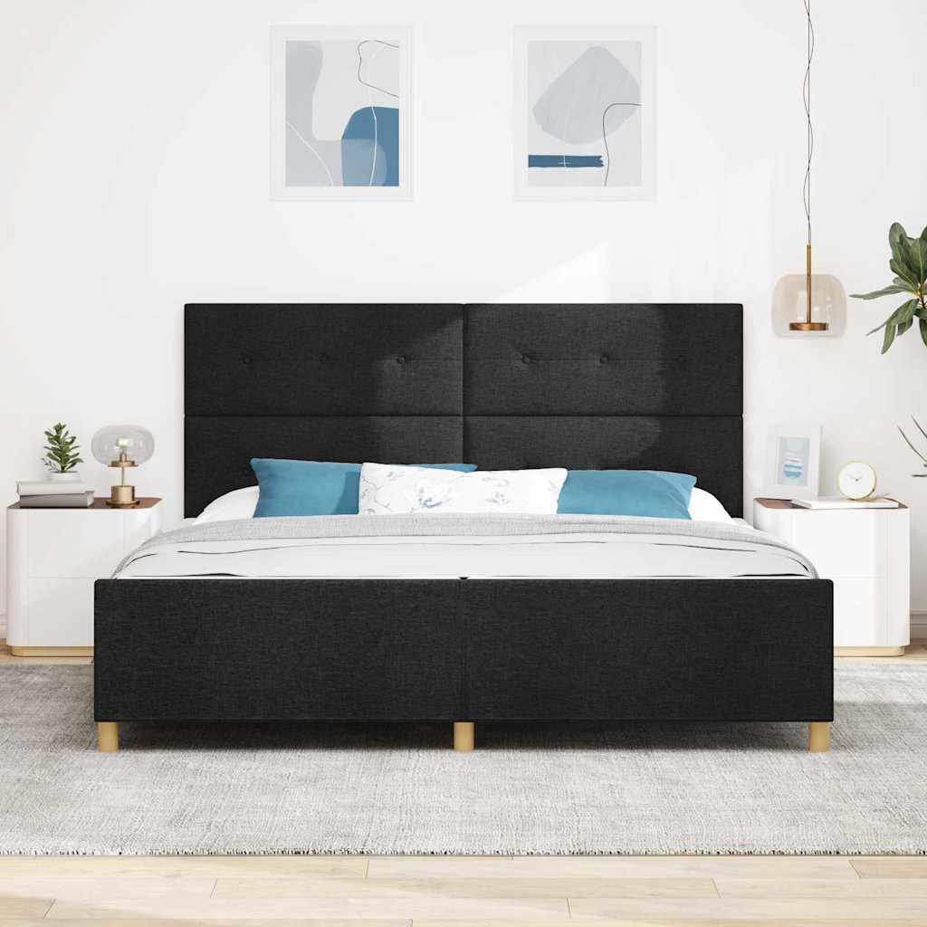 vidaXL Ramka łóżka Z zagłówkiem Czarny 200 x 200 cm tkanina