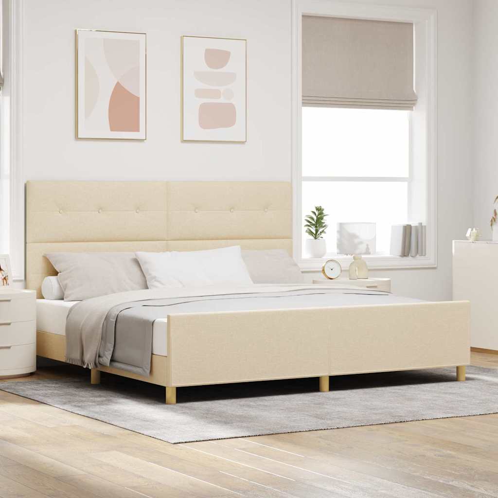 vidaXL Ramka łóżka Z zagłówkiem Kremowy 200 x 200 cm tkanina