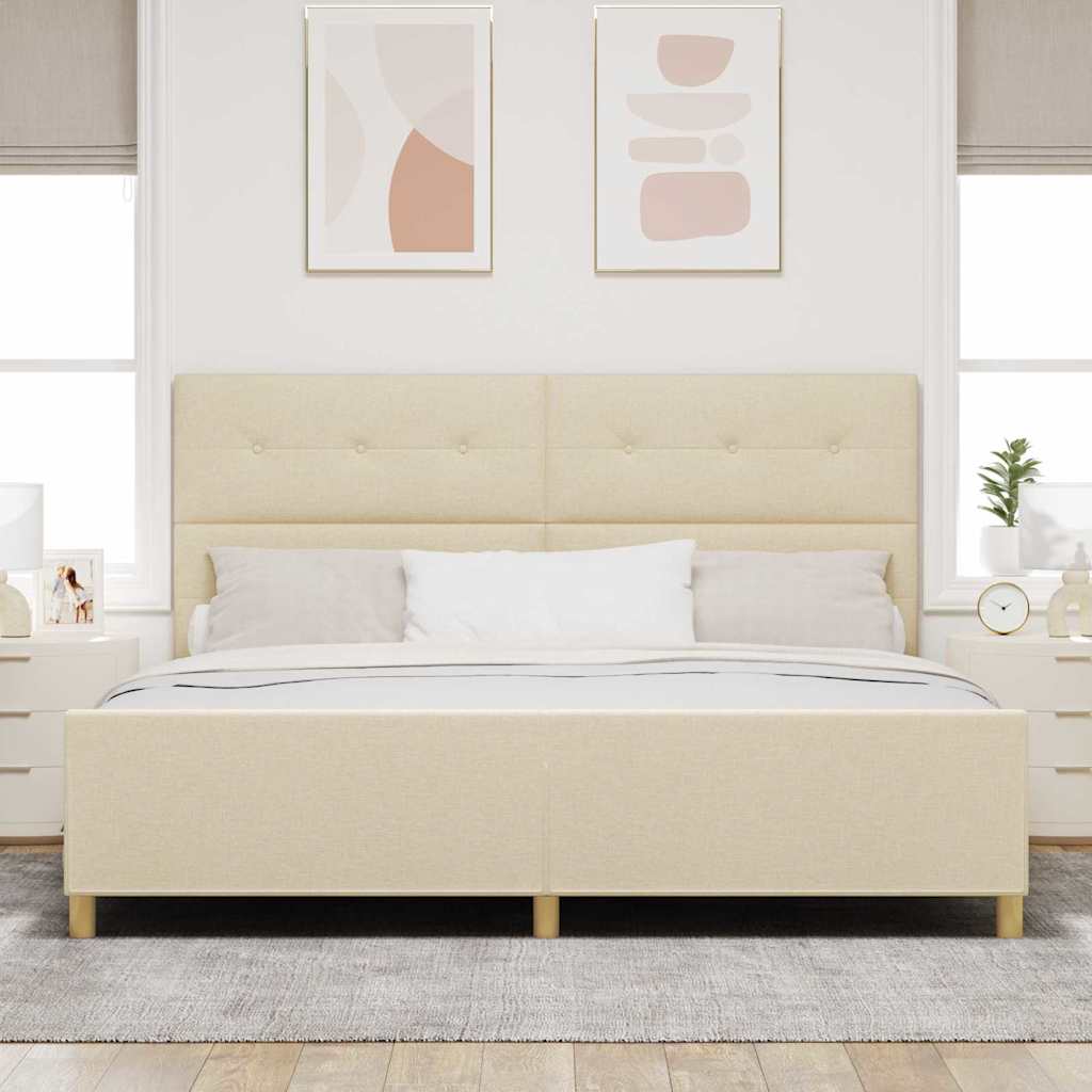 vidaXL Ramka łóżka Z zagłówkiem Kremowy 200 x 200 cm tkanina