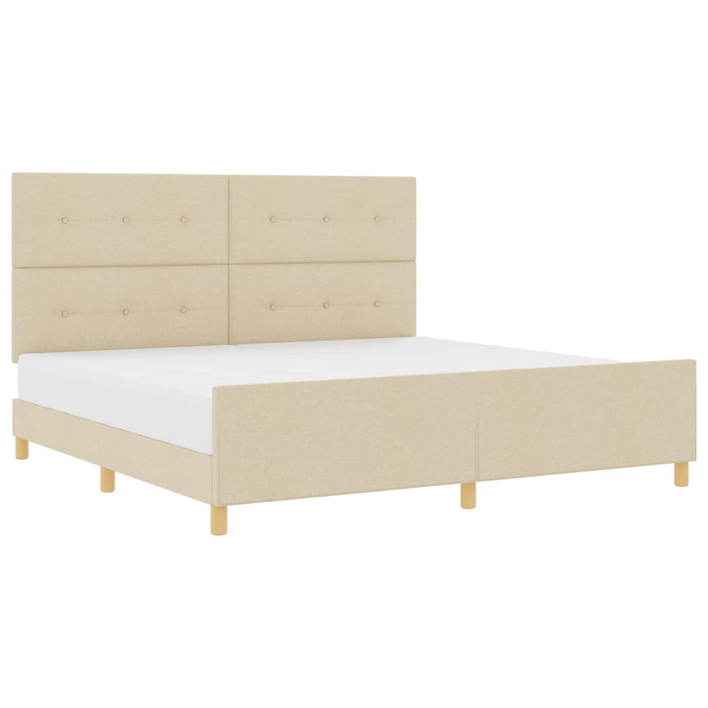 vidaXL Ramka łóżka Z zagłówkiem Kremowy 200 x 200 cm tkanina