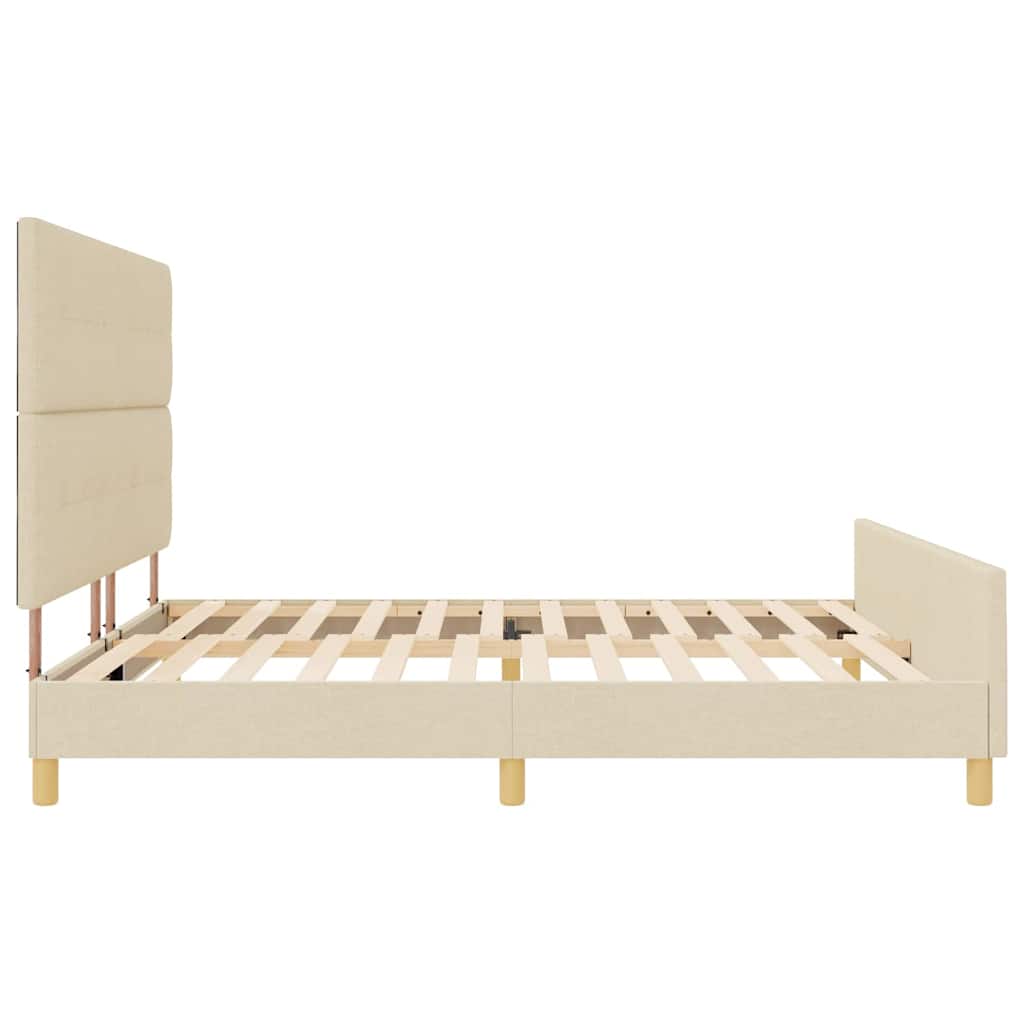 vidaXL Ramka łóżka Z zagłówkiem Kremowy 200 x 200 cm tkanina