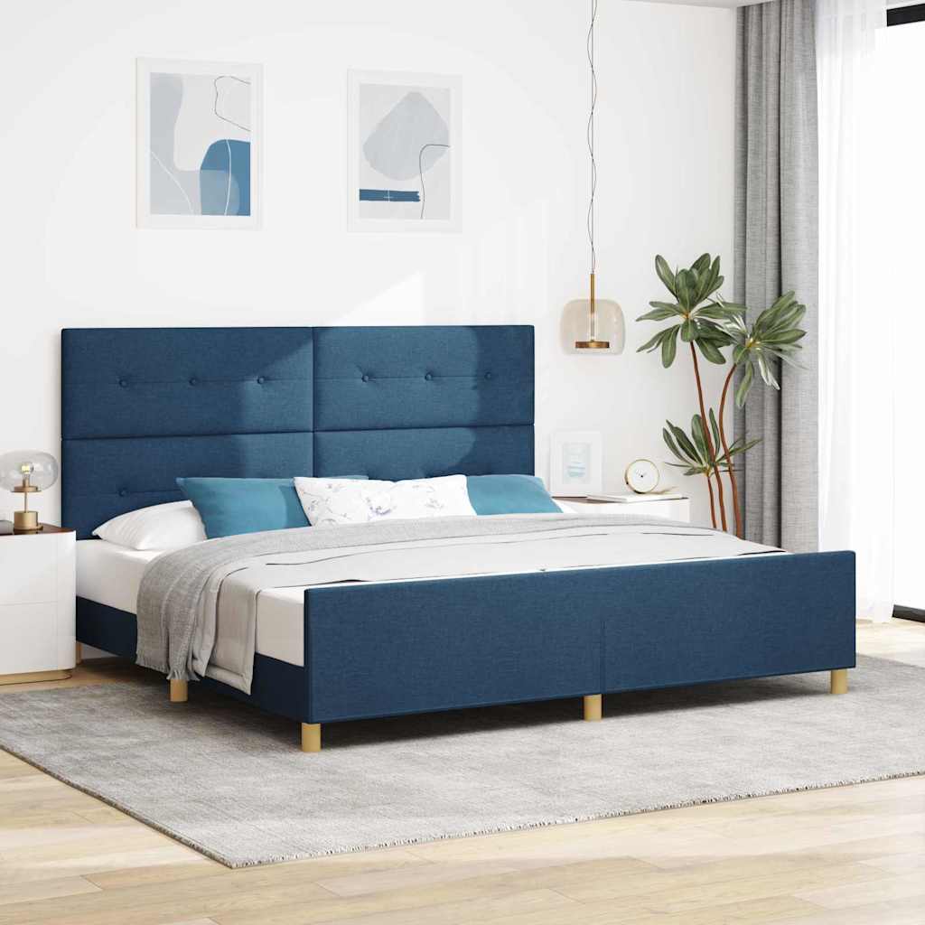 vidaXL Ramka łóżka Z zagłówkiem Niebieski 200 x 200 cm tkanina