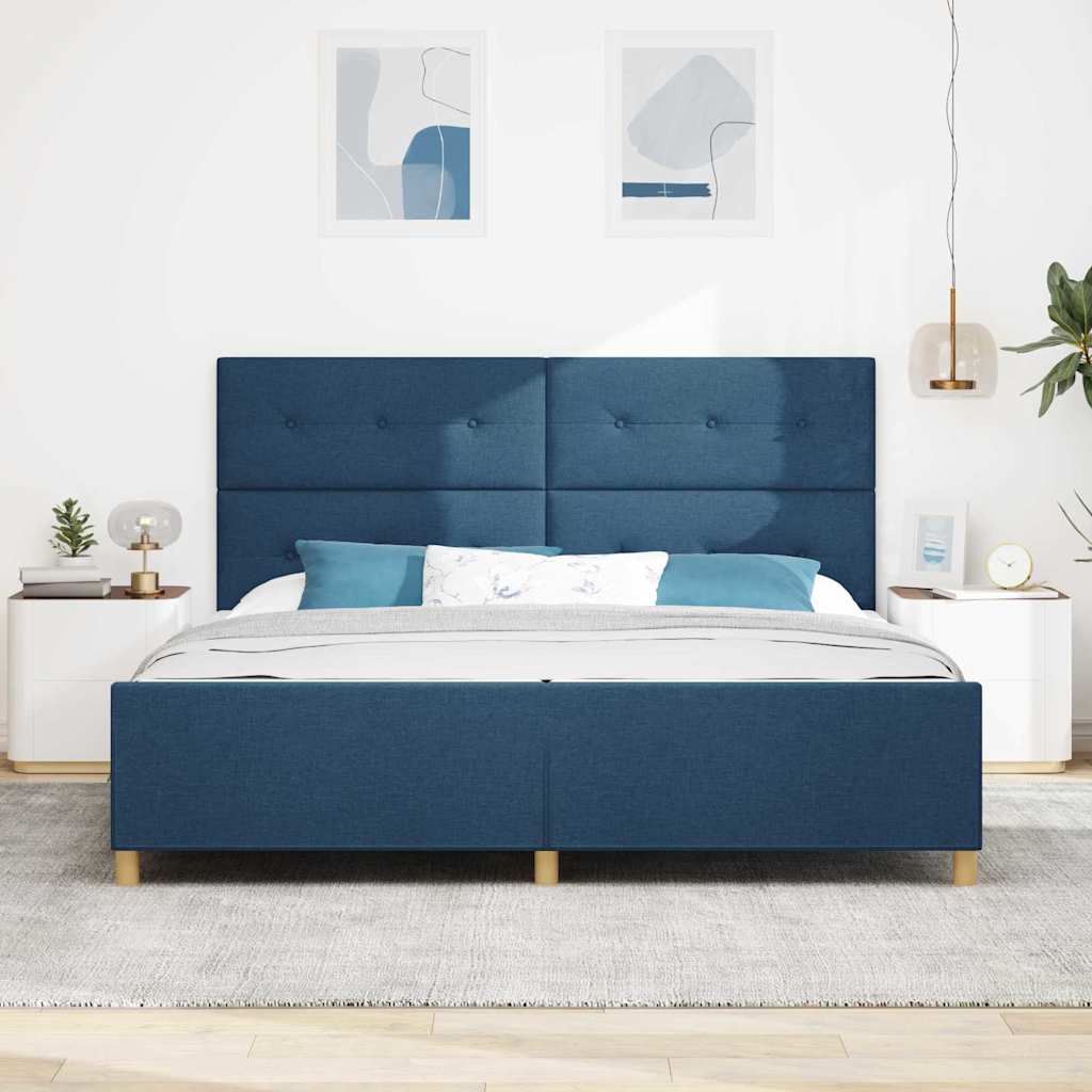 vidaXL Ramka łóżka Z zagłówkiem Niebieski 200 x 200 cm tkanina