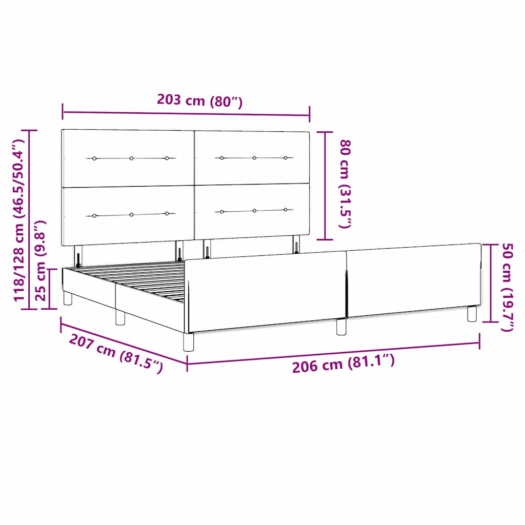 vidaXL Ramka łóżka Z zagłówkiem Niebieski 200 x 200 cm tkanina