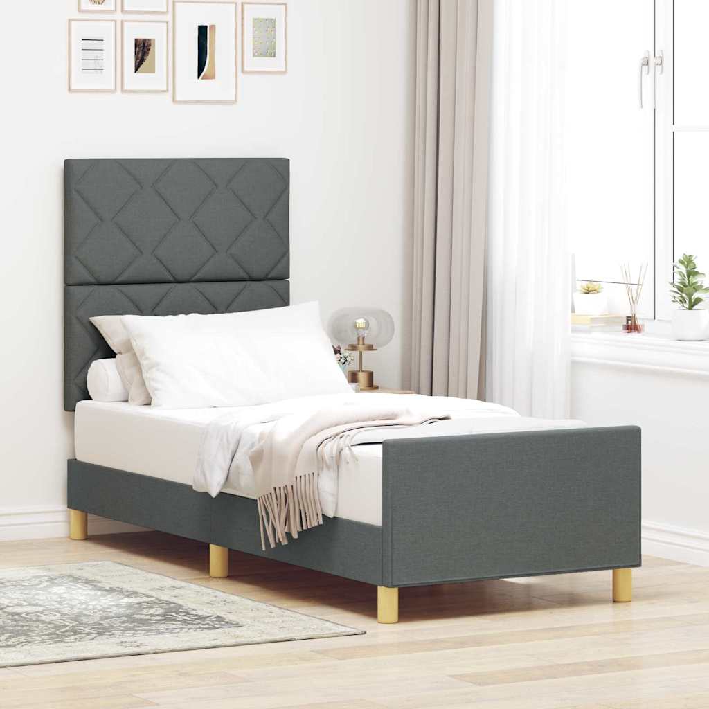 vidaXL Ramka łóżka Z zagłówkiem ciemno szary 80 x 200 cm tkanina