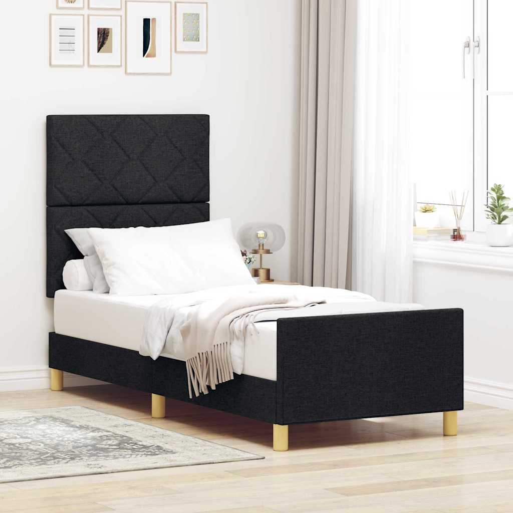 vidaXL Ramka łóżka Z zagłówkiem Czarny 80 x 200 cm tkanina