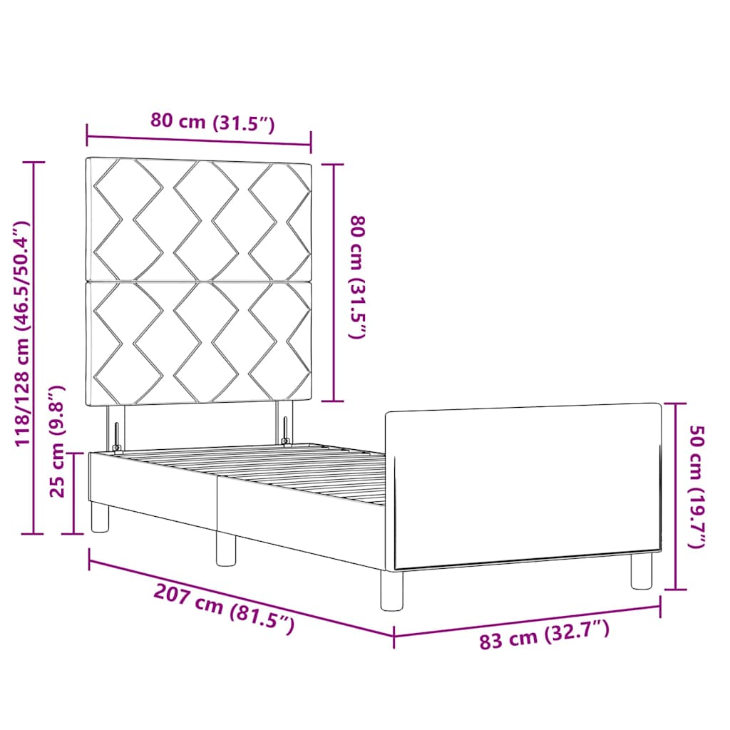 vidaXL Ramka łóżka Z zagłówkiem ciemnobrązowy 80 x 200 cm tkanina