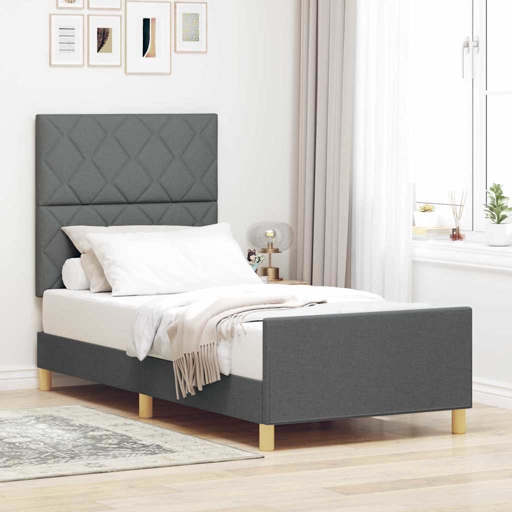 vidaXL Ramka łóżka Z zagłówkiem ciemno szary 90 x 190 cm tkanina