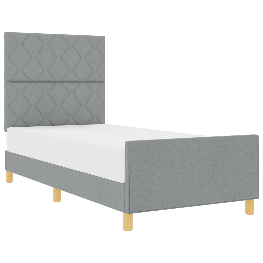 vidaXL Ramka łóżka Z zagłówkiem Jasnoszary 90 x 200 cm tkanina