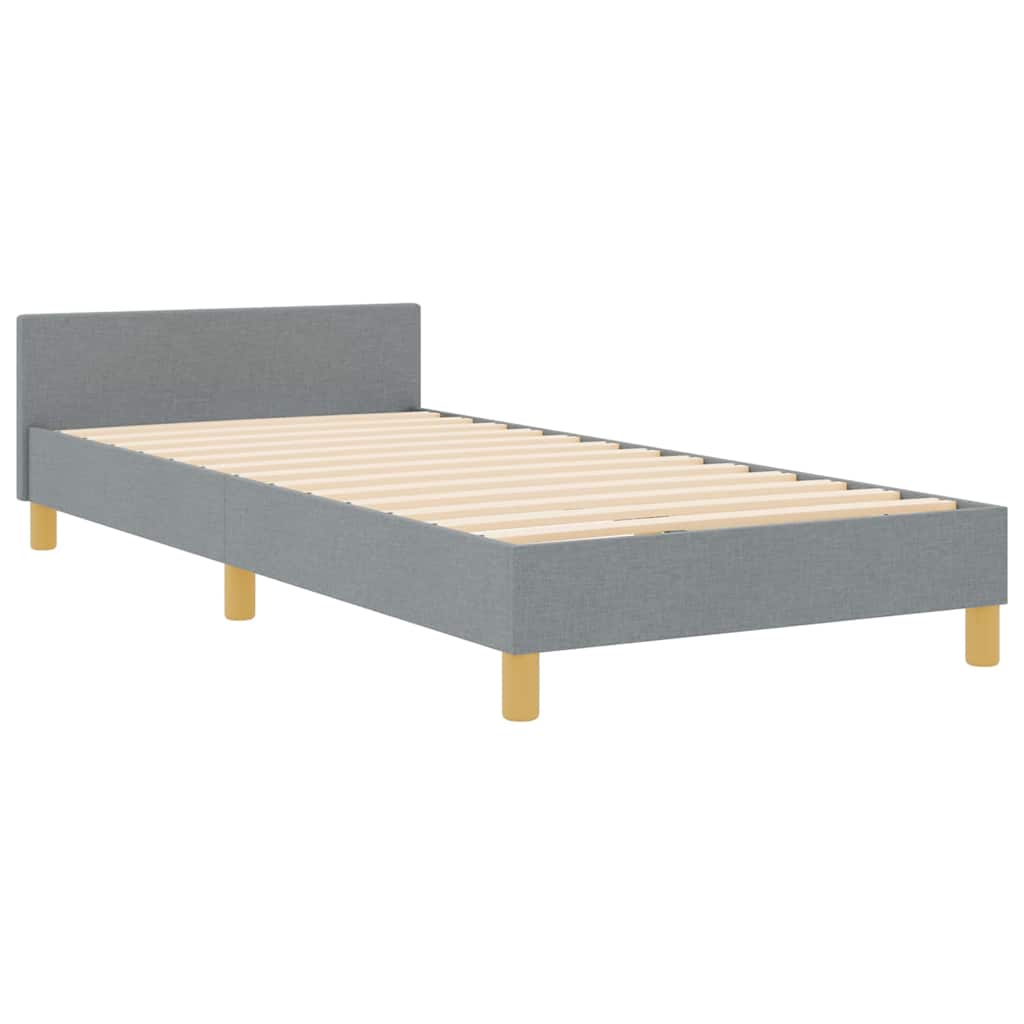 vidaXL Ramka łóżka Z zagłówkiem Jasnoszary 90 x 200 cm tkanina