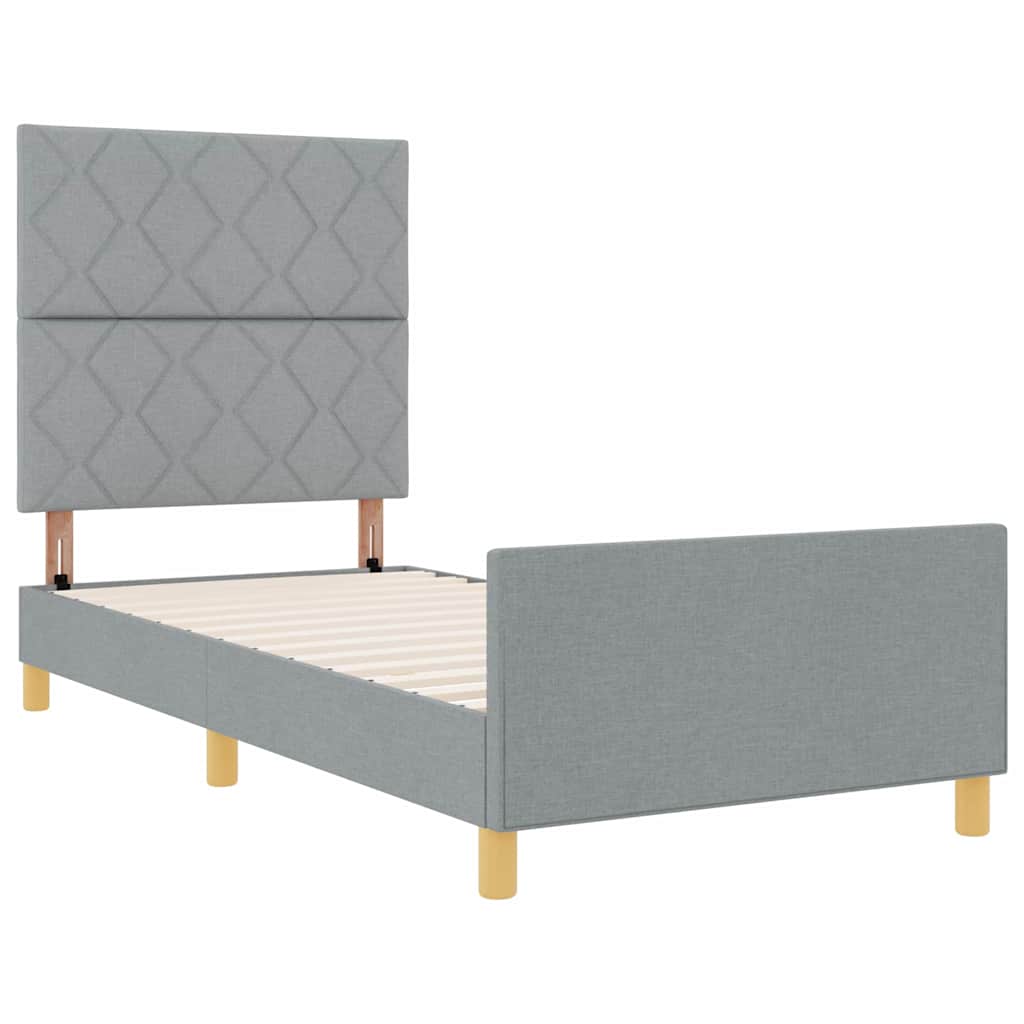 vidaXL Ramka łóżka Z zagłówkiem Jasnoszary 90 x 200 cm tkanina