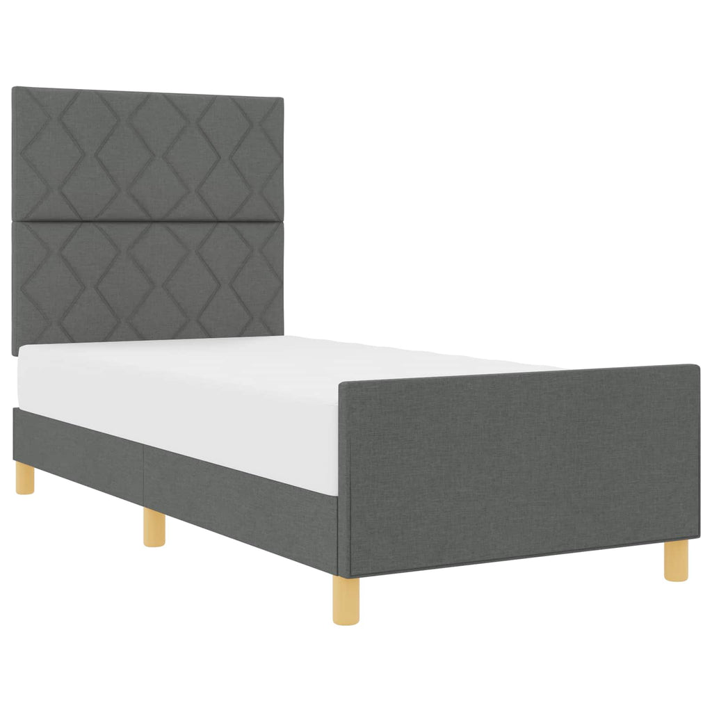vidaXL Ramka łóżka Z zagłówkiem ciemno szary 90 x 200 cm tkanina