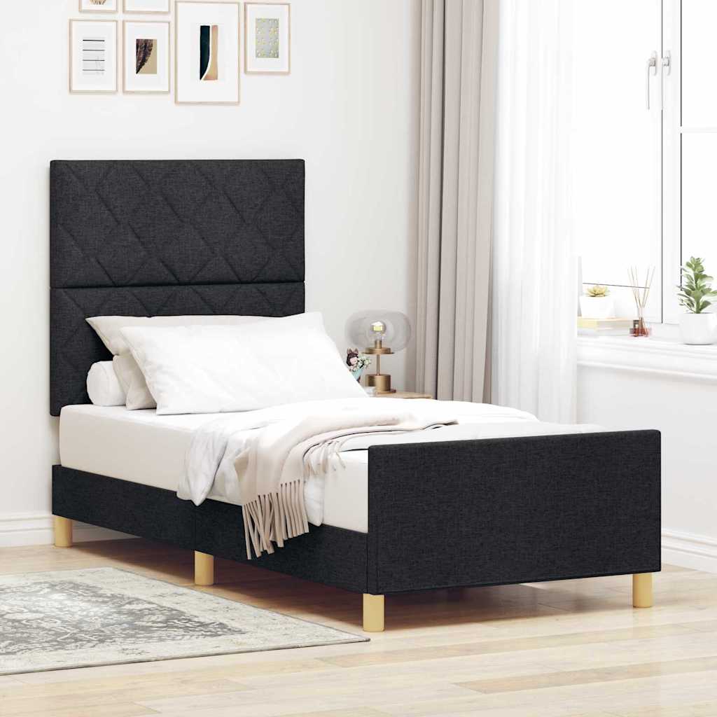 vidaXL Ramka łóżka Z zagłówkiem Czarny 90 x 200 cm tkanina
