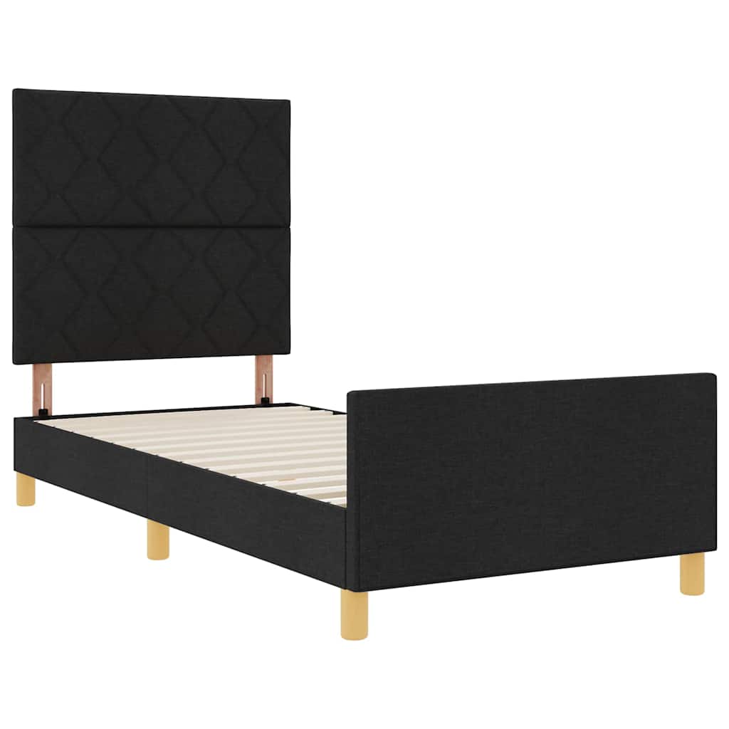 vidaXL Ramka łóżka Z zagłówkiem Czarny 90 x 200 cm tkanina