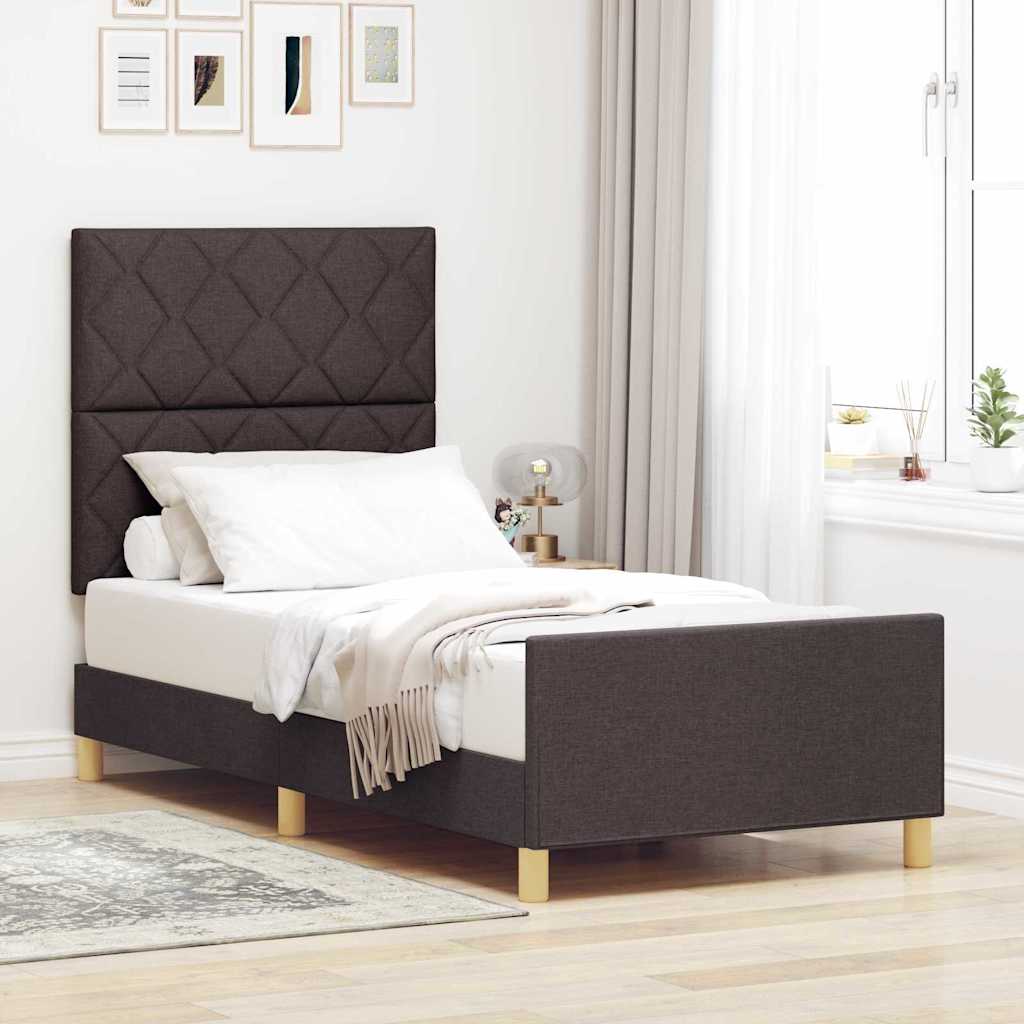 vidaXL Ramka łóżka Z zagłówkiem ciemnobrązowy 90 x 200 cm tkanina