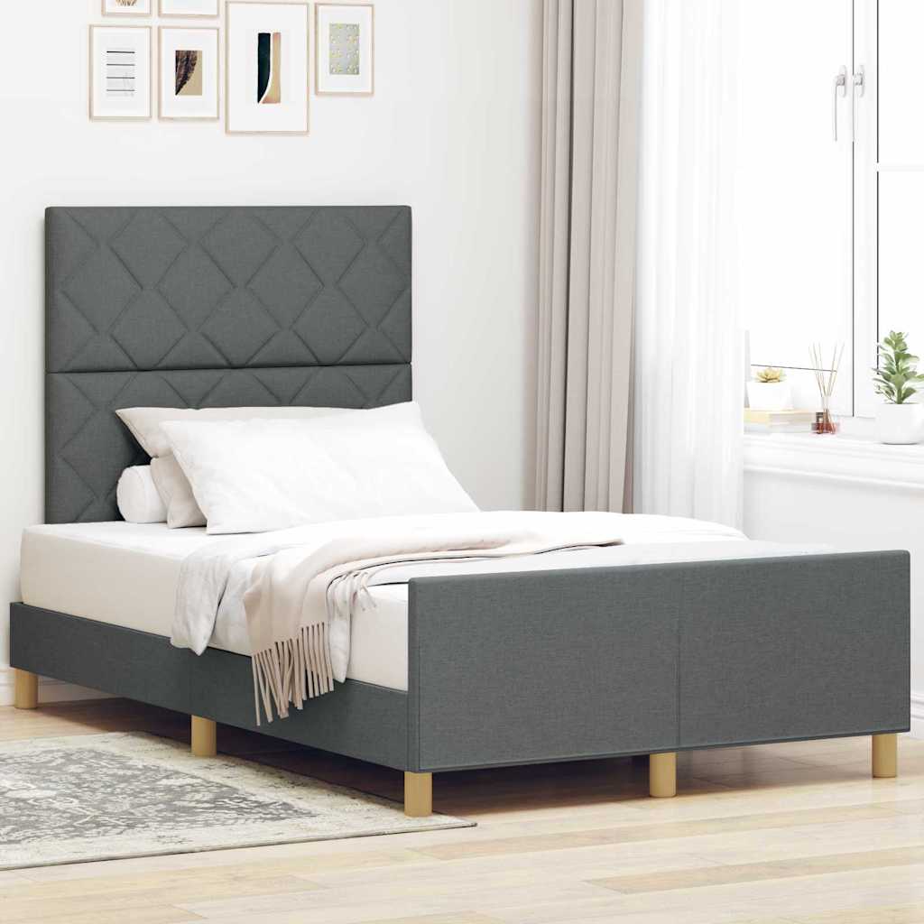 vidaXL Ramka łóżka Z zagłówkiem ciemno szary 120 x 190 cm tkanina