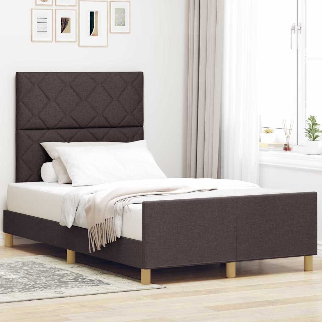 vidaXL Ramka łóżka Z zagłówkiem ciemnobrązowy 120 x 190 cm tkanina